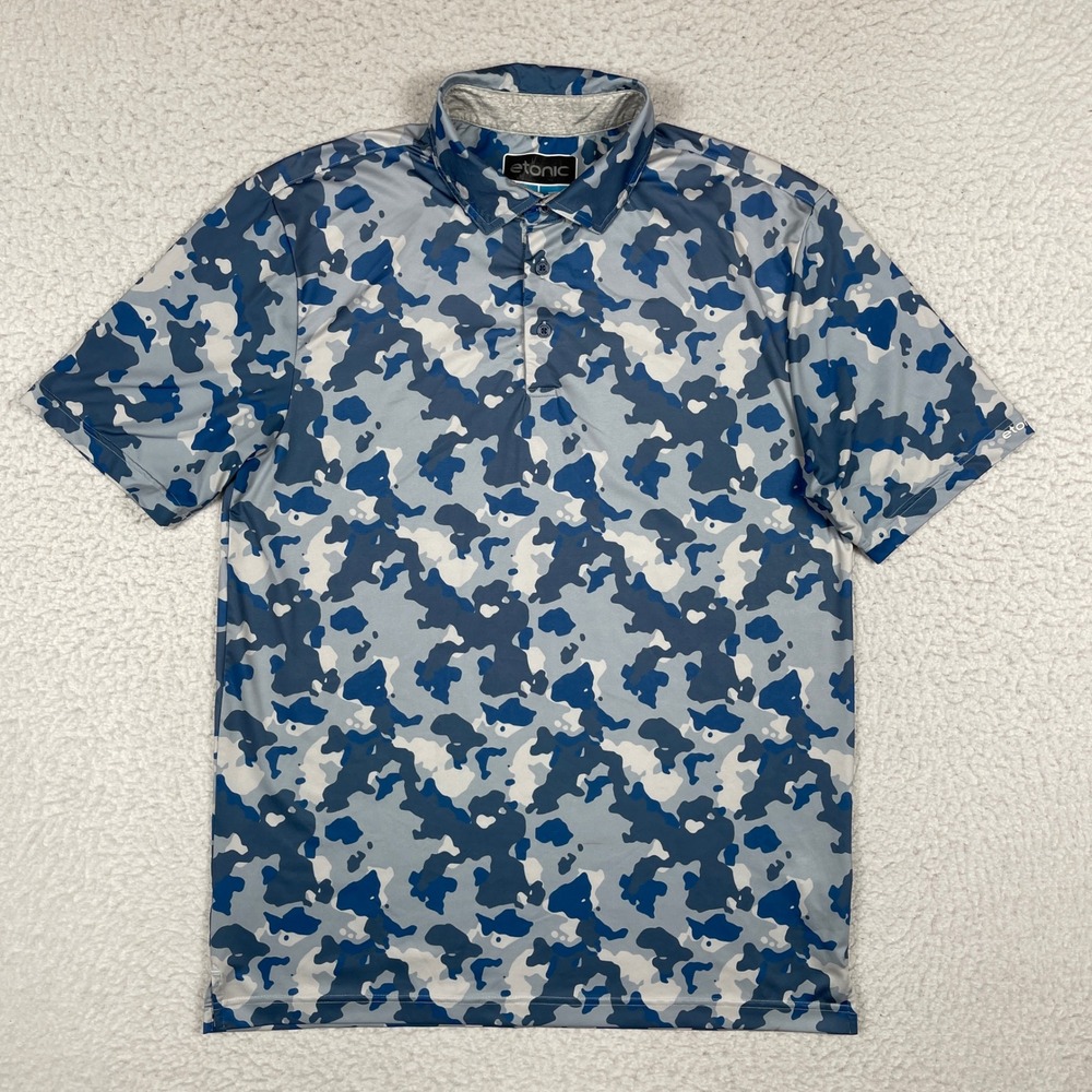 Etonic Polo Shirt Mens Medium Blue Camouflage Performance Golf Athletic Sporty